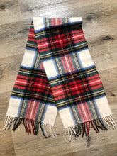 Load image into Gallery viewer, Kingspier Vintage - Vintage Shetland white, red, black, blue and yellow plaid wool scarf.

