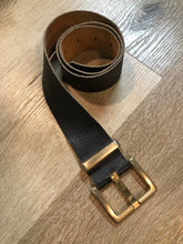 Load image into Gallery viewer, Kingspier Vintage - Black croc-embossed leather belt with brass buckle. 

