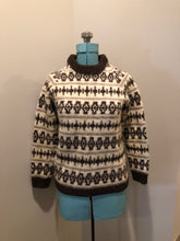 Load image into Gallery viewer, Kingspier Vintage - Vintage Joanne Knitwear 100% wool crewneck sweater with brown and beige fair isle design. 

Made in Ayrshire, Scotland.
