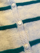 Load image into Gallery viewer, Kingspier Vintage - Vintage 70’s hand-knit 100% wool long cardigan with button closures and dark green stripes.

Made in Canada.
Size large.
