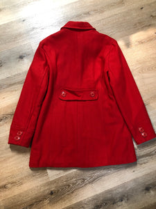 Kingspier Vintage - Jessica wool blend car coat in red with large buttons and patch pockets. Made in Canada. Size 18.

