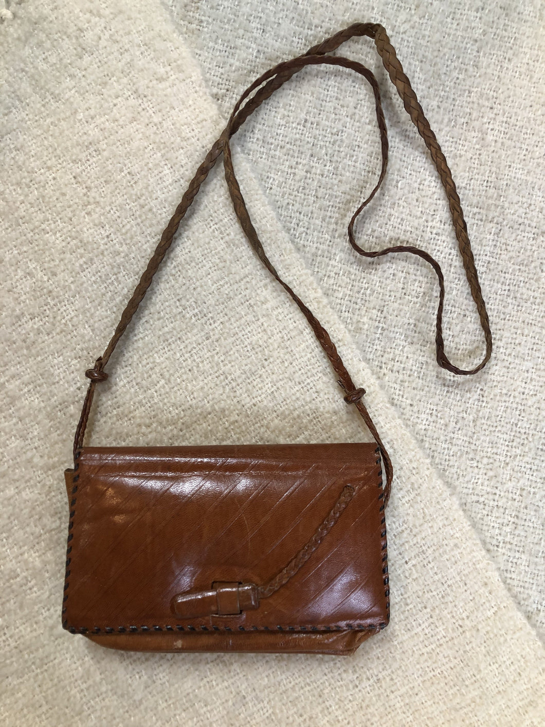 Vintage Brown Leather Crossbody Bag with Braided Strap