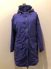 Load image into Gallery viewer, Kingspier Vintage - LL Bean purple casual coat with plaid lining, snap and zip closures, flap pockets, drawstring at the waist and detachable hood. Size medium.

