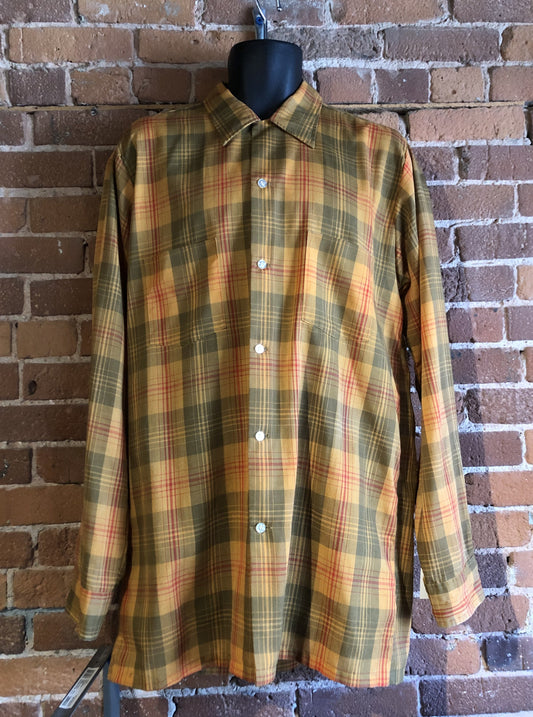 Kingspier Vintage - Vintage TownCraft orange plaid button up shirt for tall men, size large.