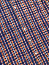 Load image into Gallery viewer, Kingspier Vintage - Yves St Laurent blue, orange yellow, green, white and red plaid button up shirt. 100% cotton with a small YSL logo on the chest. Size large mens.

