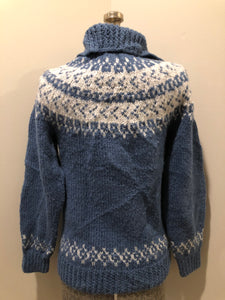 Kingspier Vintage - "Hand Knit acrylic blue and white Lopi style button up cardigan. Size small.
