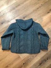 Load image into Gallery viewer, Kingspier Vintage - Hand knit wool hooded sweater in teal with flecks of multi colours. Size medium.
