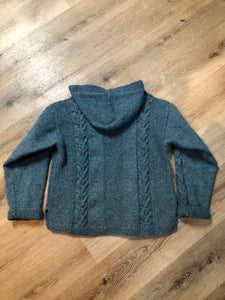 Kingspier Vintage - Hand knit wool hooded sweater in teal with flecks of multi colours. Size medium.