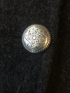 Kingspier Vintage - Alfred Dunner grey 100% wool coat with ornate silver buttons and flap pockets. Made in USA. Size 12.