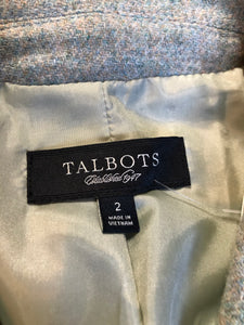Kingspier Vintage - Talbots grey tweed blazer with buttons, inner lining and pleated details in the front. Size small.