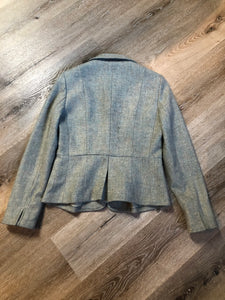Kingspier Vintage - Talbots grey tweed blazer with buttons, inner lining and pleated details in the front. Size small.