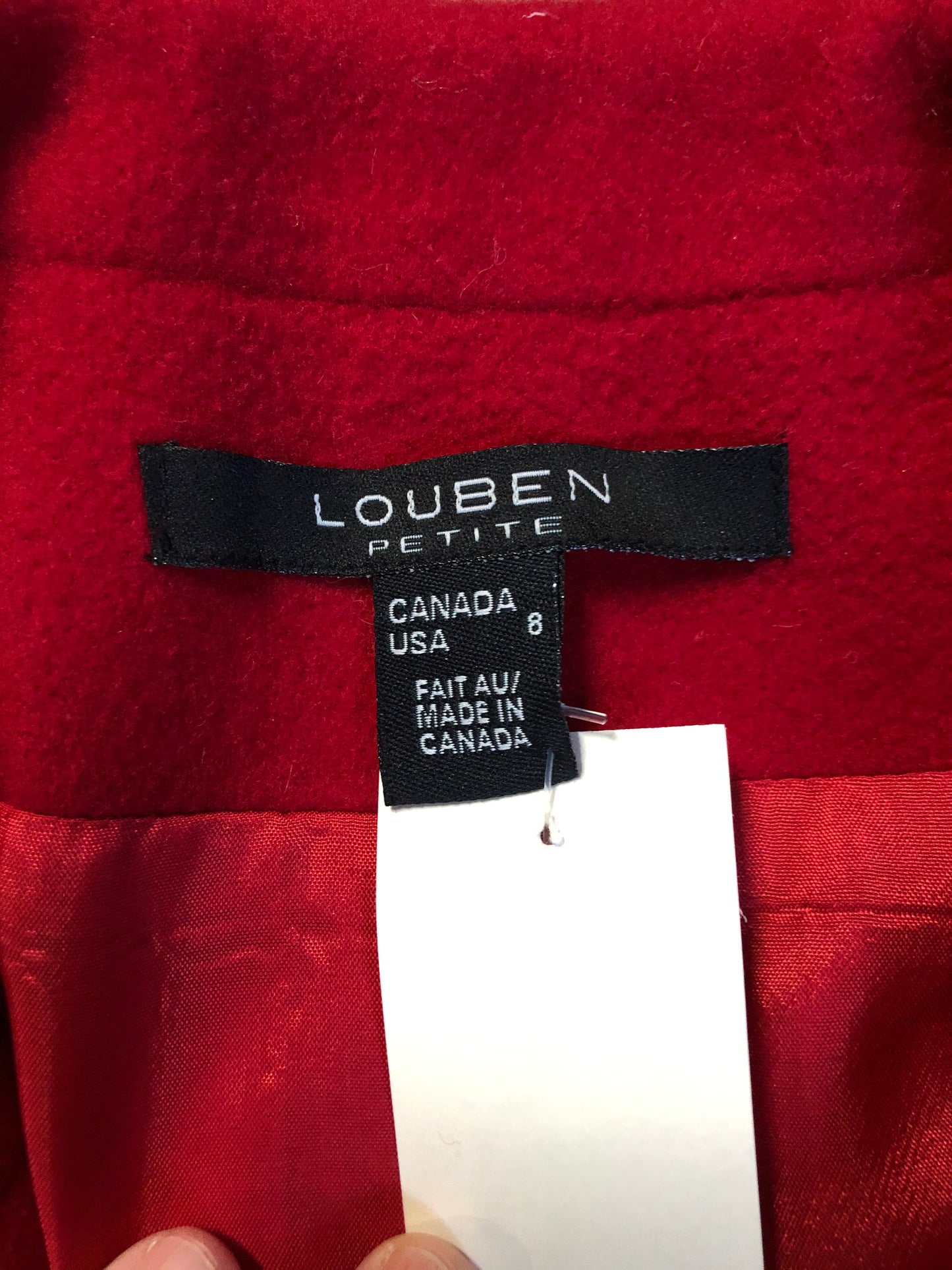 Kingspier Vintage - Louben red wool and cashmere blend blazer with button closures and flap pockets. Made in Canada. Size petite 8/ small.