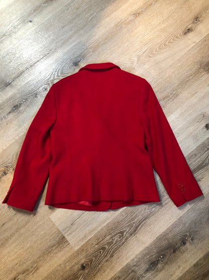 Kingspier Vintage - Louben red wool and cashmere blend blazer with button closures and flap pockets. Made in Canada. Size petite 8/ small.