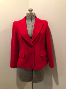 Kingspier Vintage - Louben red wool and cashmere blend blazer with button closures and flap pockets. Made in Canada. Size petite 8/ small.