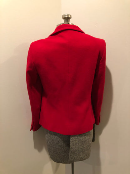 Kingspier Vintage - Louben red wool and cashmere blend blazer with button closures and flap pockets. Made in Canada. Size petite 8/ small.