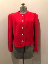 Load image into Gallery viewer, Kingspier Vintage - Vintage 70’s Suttles and Seawinds red felted wool jacket with ornate gold buttons and inner lining. Made in Mahone Bay, Nova Scotia. Size large.
