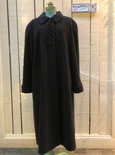Load image into Gallery viewer, Kingspier Vintage - Vintage Luba limited edition lambswool blend long black coat with woven detail on the front, button closures, two pockets in the front and a satin lining.Made in Romania.Size 16.
