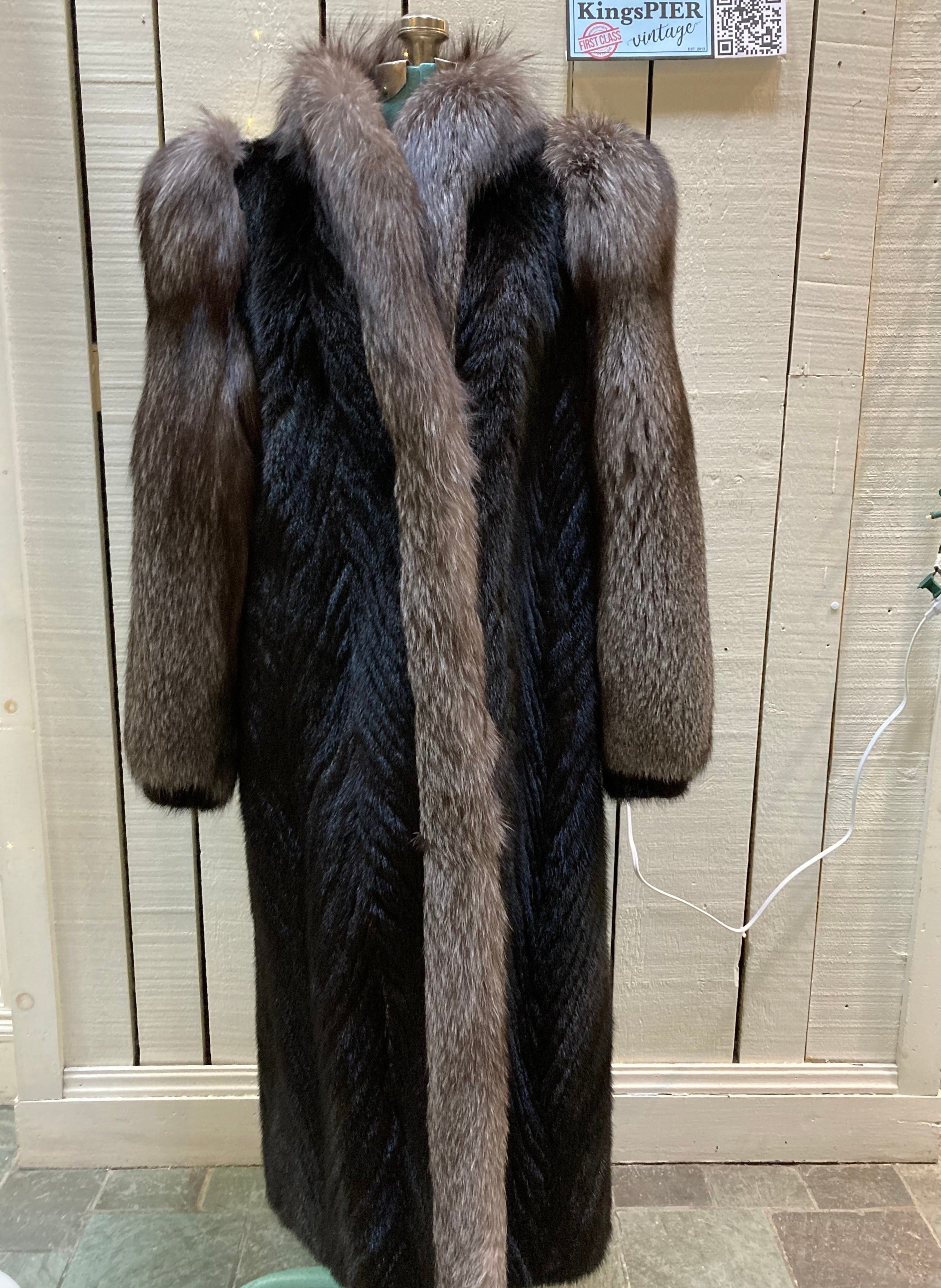 Vintage Mink & Fox shops Fur Coat Black