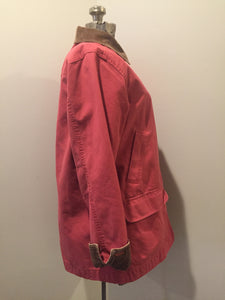 Kingspier Vintage - LL Bean red chore jacket with corduroy collar and cuffs, button closures, hand warmer pockets and flap pockets. 100% Cotton shell. Women’s size medium.