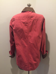 Kingspier Vintage - LL Bean red chore jacket with corduroy collar and cuffs, button closures, hand warmer pockets and flap pockets. 100% Cotton shell. Women’s size medium.