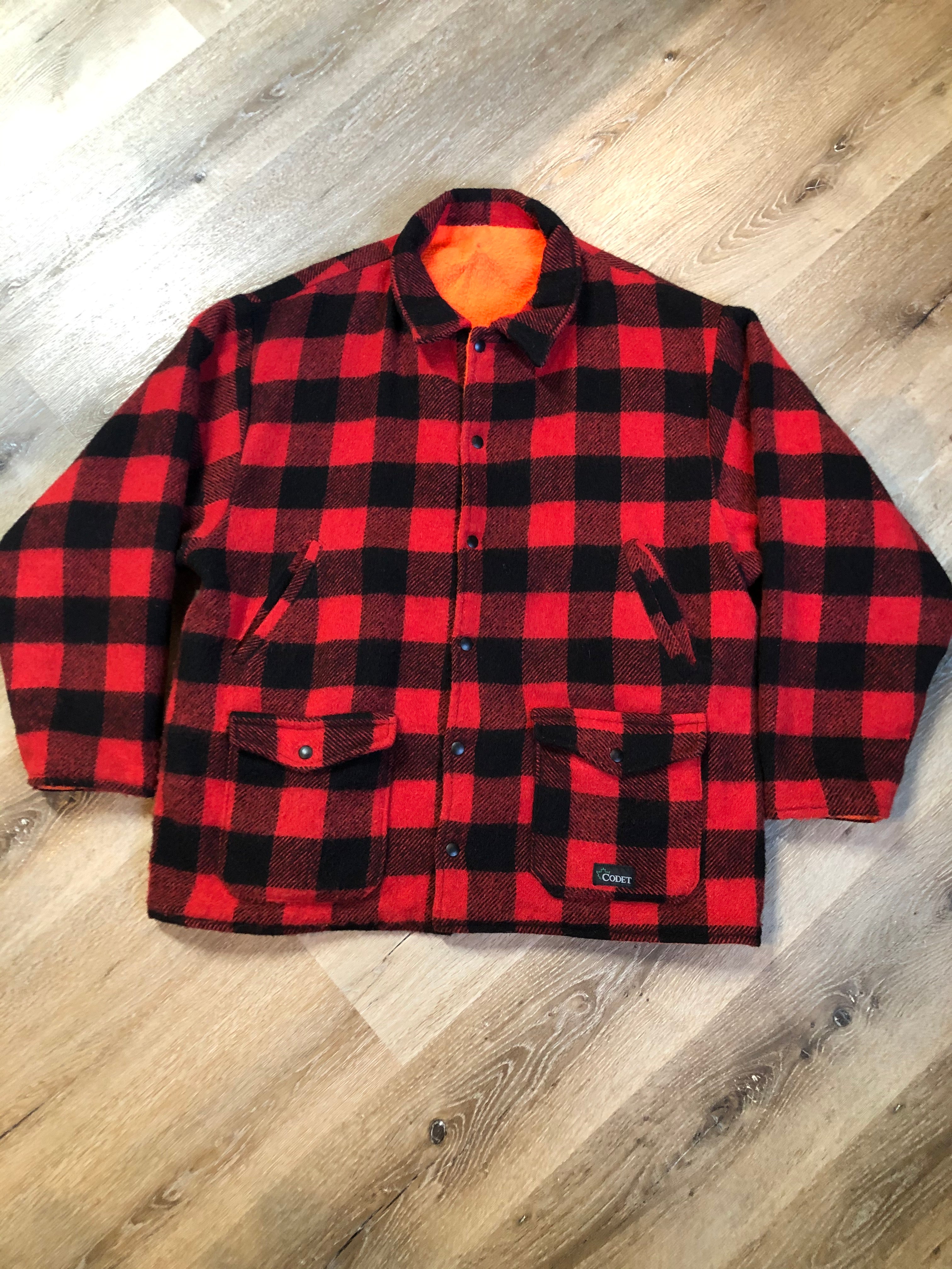 Vintage Reversible Codet Red & Black Buffalo Wool Plaid / Blaze Orange ...