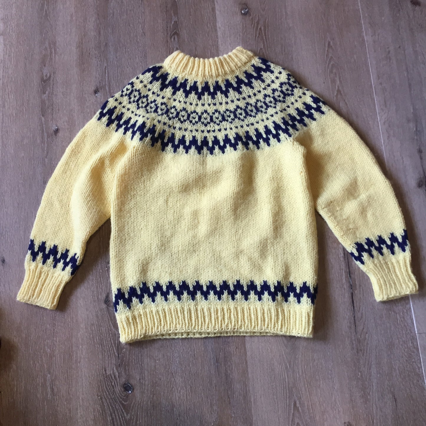 Handmade Yellow and Navy Lopi Style Sweater, Made in Nova Scotia