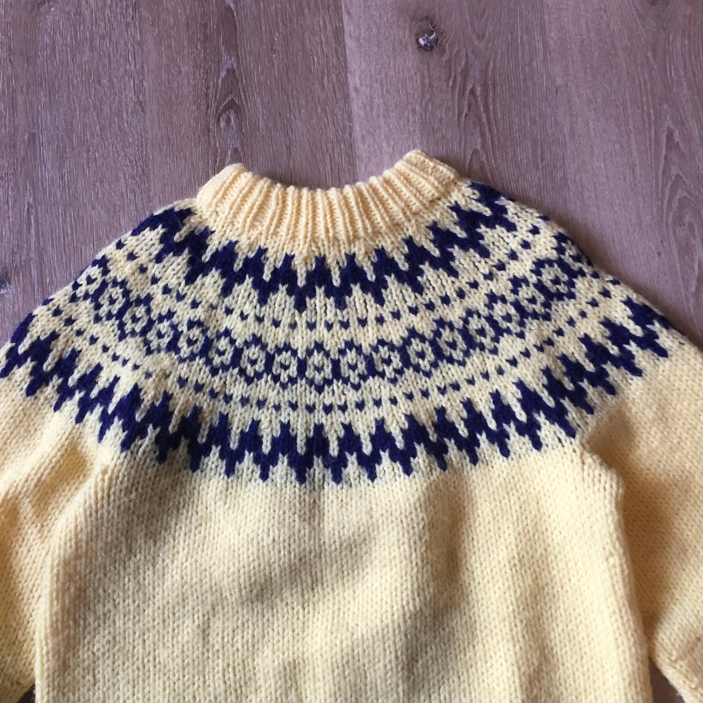 Handmade Yellow and Navy Lopi Style Sweater, Made in Nova Scotia