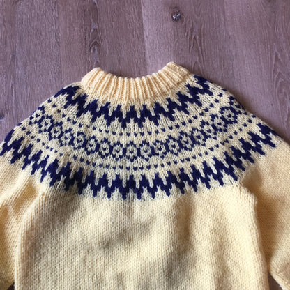 Handmade Yellow and Navy Lopi Style Sweater, Made in Nova Scotia