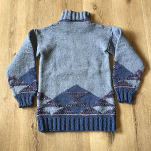 Hand Knit Blue and Purple 100% Wool Sweater, Made in Canada