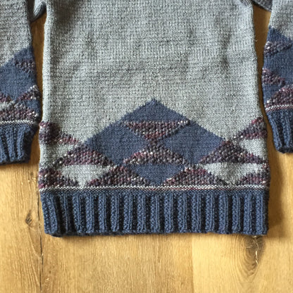 Hand Knit Blue and Purple 100% Wool Sweater, Made in Canada