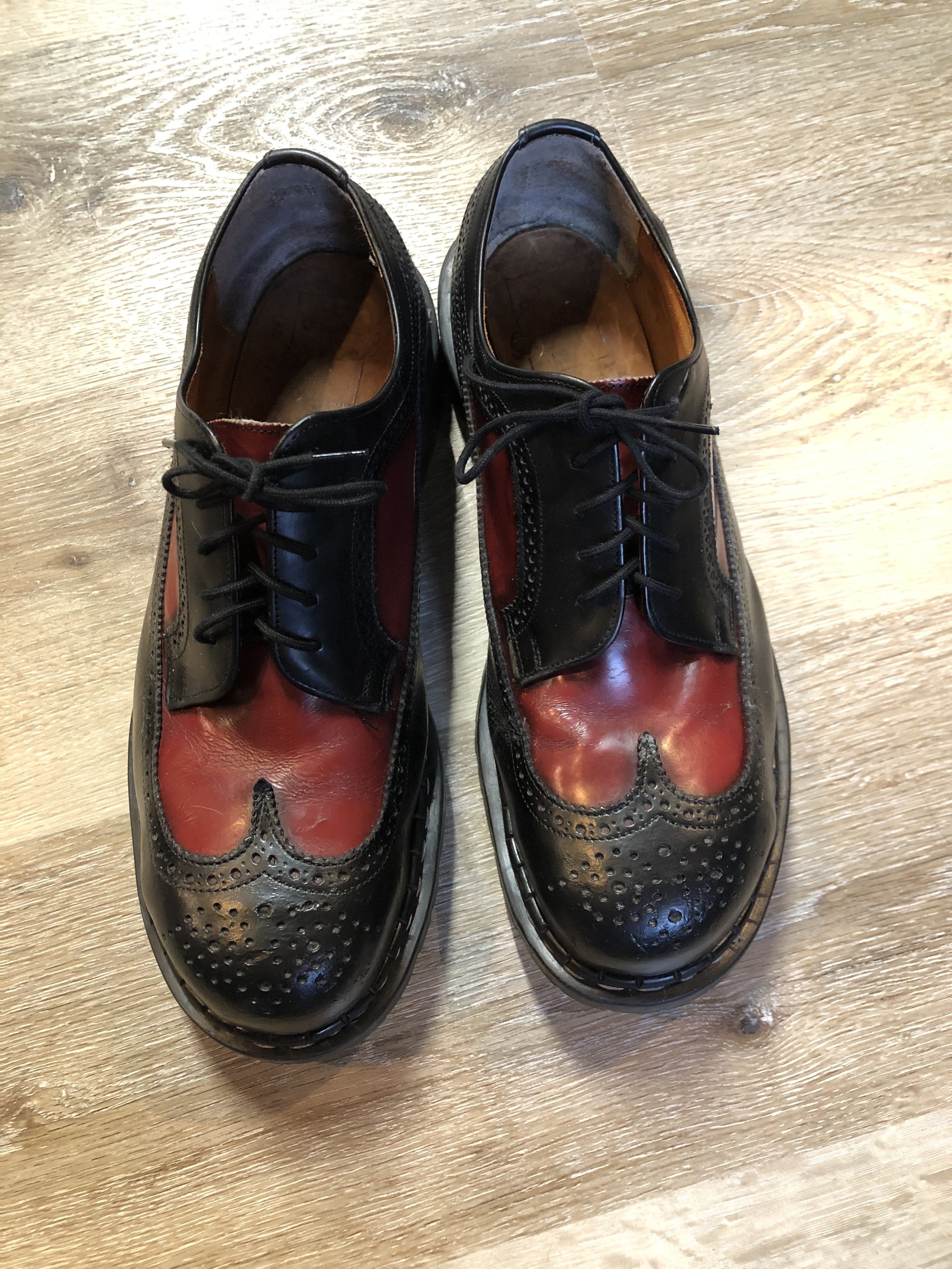 Vintage GripFast Black and Red Brogue Shoe with Gripfast and offers Steel Toe, Made in