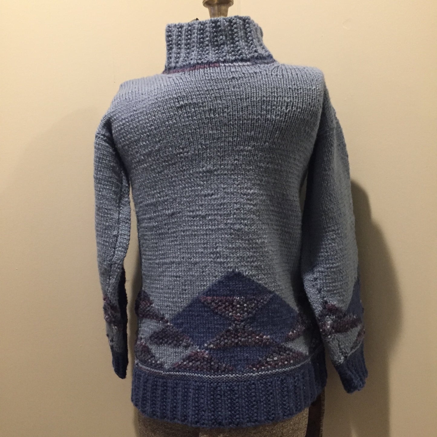 Hand Knit Blue and Purple 100% Wool Sweater, Made in Canada