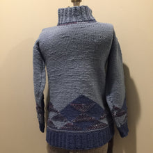 Load image into Gallery viewer, Hand Knit Blue and Purple 100% Wool Sweater, Made in Canada
