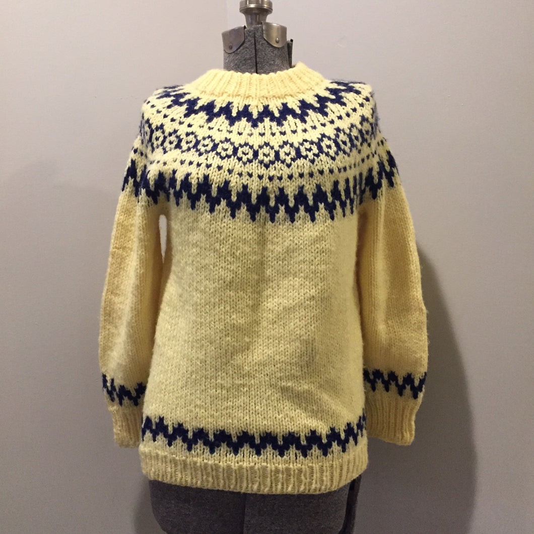 Handmade Yellow and Navy Lopi Style Sweater, Made in Nova Scotia
