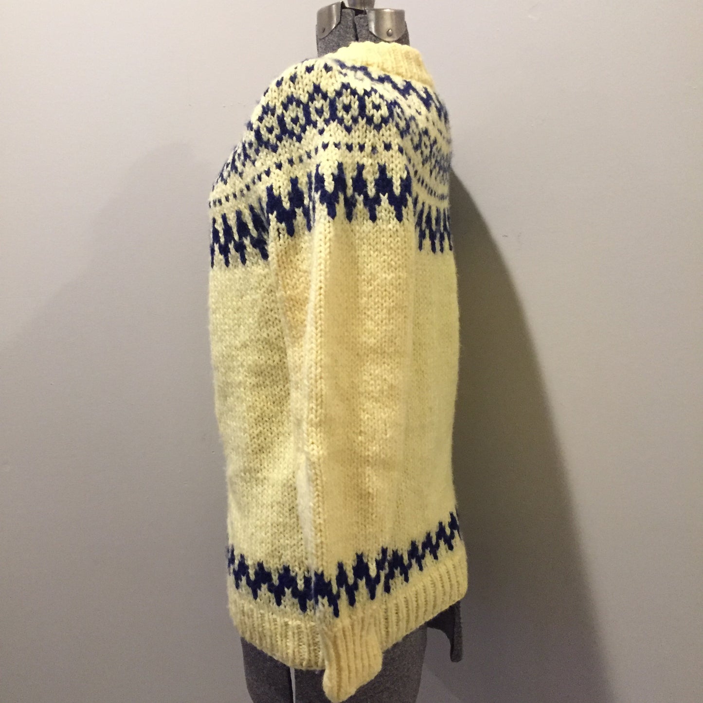 Handmade Yellow and Navy Lopi Style Sweater, Made in Nova Scotia