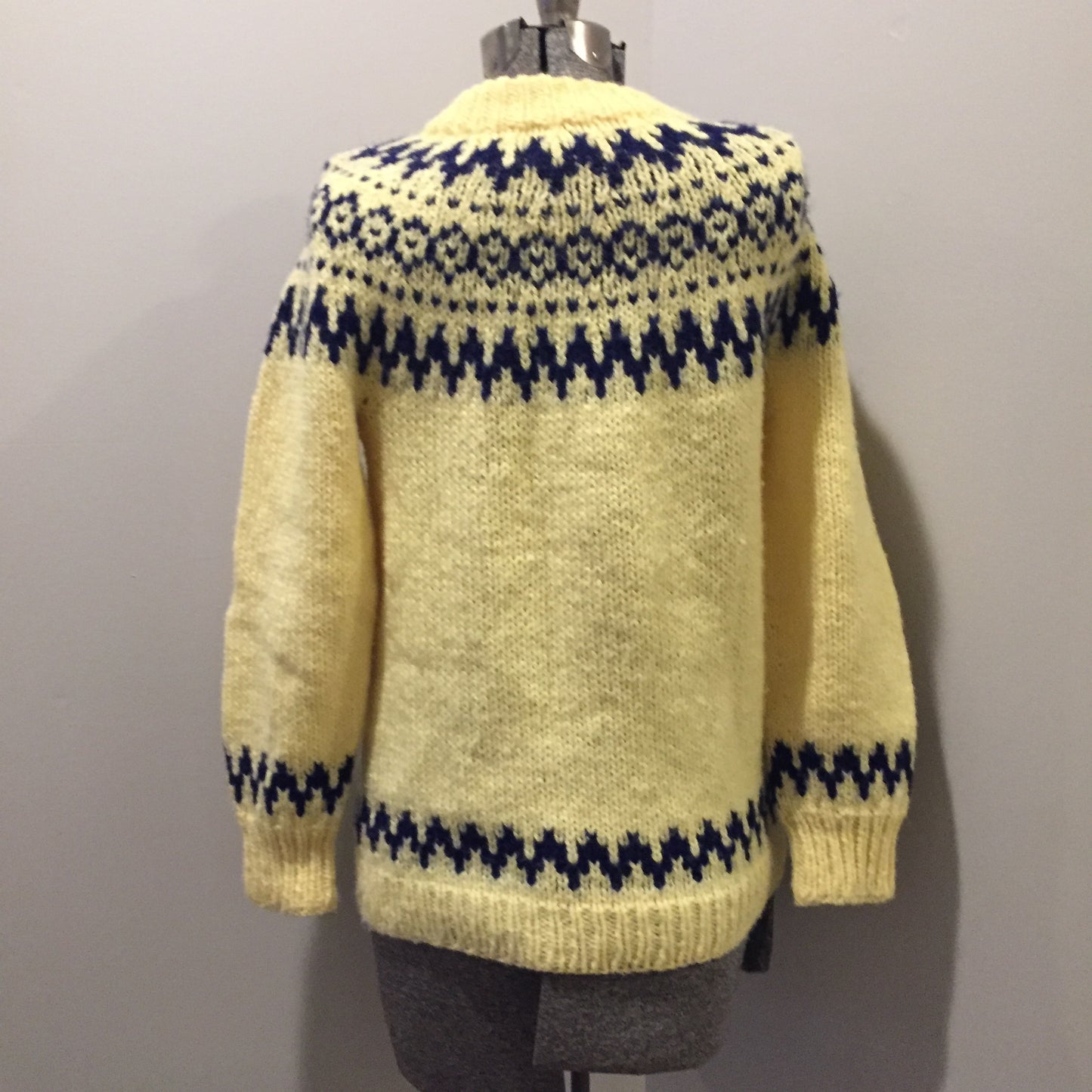 Handmade Yellow and Navy Lopi Style Sweater, Made in Nova Scotia