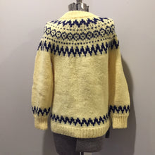 Load image into Gallery viewer, Handmade Yellow and Navy Lopi Style Sweater, Made in Nova Scotia
