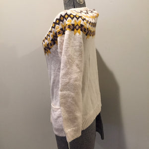 Hand Knit Cream, Brown and Yellow Lopi Cardigan, Made in Nova Scotia