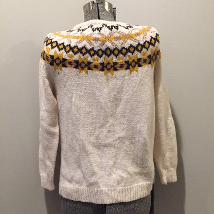 Hand Knit Cream, Brown and Yellow Lopi Cardigan, Made in Nova Scotia