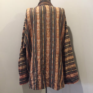 Kingspier Vintage - Handwoven striped tapestry duster with patch pockets. Size large. 

