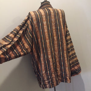 Kingspier Vintage - Handwoven striped tapestry duster with patch pockets. Size large. 
