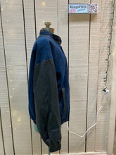 Load image into Gallery viewer, Kingspier Vintage - Vintage Cole Harbour AAA Hockey blue varsity jacket with leather arms, zipper and snap closure, two front pockets and a quilted lining.

Made in Canada.
Size XL.
