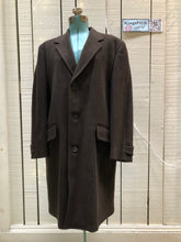 Load image into Gallery viewer, Kingspier Vintage - Vintage Crowlene overcoat with satin venetian coating with button closures and two front flap pockets.

Fibres unknown.
Union made in Canada.
