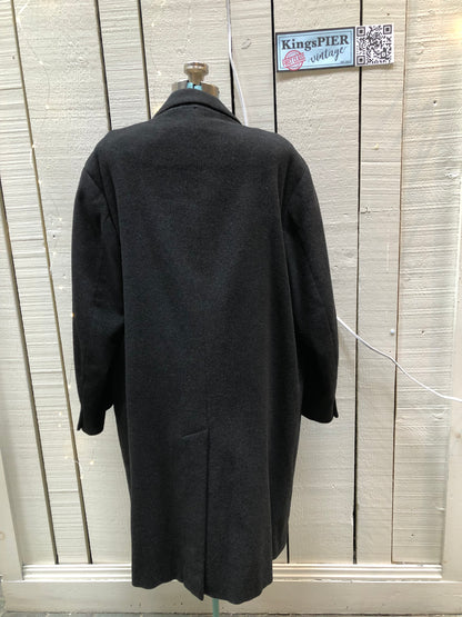 Kingspier Vintage - Vintage 1960s charcoal grey wool overcoat with button closures and flap pockets.