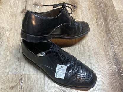 Kingspier Vintage - Black Leather Derbies with Caiman Alligator Vamps by Florsheim Imperial - Sizes: 9.5M 11.5W 42-43EURO, Made in Brazil, Leather Uppers and Soles, Full Leather Linings, Partial Rubber Heels