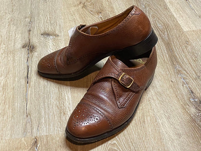 Kingspier Vintage - Brown Quarter Brogue Cap Toe Single Monk Straps with Brass Buckles by Dack’s Finest Quality Shoes for Men - Sizes: 11M 13W 44EURO, Made in Canada, Custom Grade Leather Soles, Leather insoles, Rubber Heels