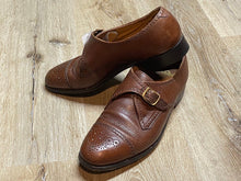 Load image into Gallery viewer, Kingspier Vintage - Brown Quarter Brogue Cap Toe Single Monk Straps with Brass Buckles by Dack’s Finest Quality Shoes for Men - Sizes: 11M 13W 44EURO, Made in Canada, Custom Grade Leather Soles, Leather insoles, Rubber Heels
