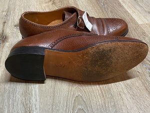 Kingspier Vintage - Brown Quarter Brogue Cap Toe Single Monk Straps with Brass Buckles by Dack’s Finest Quality Shoes for Men - Sizes: 11M 13W 44EURO, Made in Canada, Custom Grade Leather Soles, Leather insoles, Rubber Heels