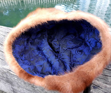 Load image into Gallery viewer, Kingspier Vintage - &lt;p&gt;Mink hat. Made in Canada&lt;br&gt;
22” (55cm) head band circumference.&lt;br&gt;
Approx. 6” high&lt;br&gt;
No tags&lt;br&gt;
Blue/ black tapestry liner&lt;br&gt;
Light brown (fawn)/ medium brown fur&lt;/p&gt;

