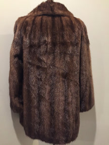 Kingspier Vintage - Vintage mid-century mink coat from Ward's (Ward Brothers) Department Store. Made in Lewiston, Maine. Frog / Hook and eye snap closures, beautiful brown lining with a subtle floral pattern
